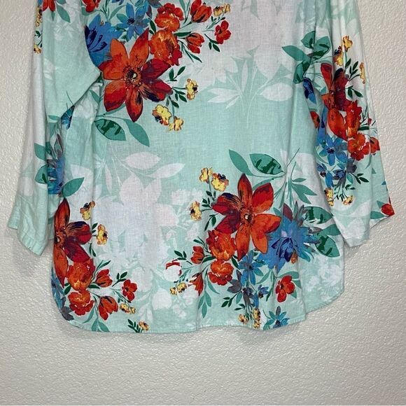 Van Heusen Linen Blend Floral 3/4 Sleeves Top - Picture 7 of 11